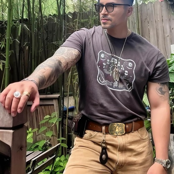 Brown Leather Belt with Western Buckle - Picture 3 of 5